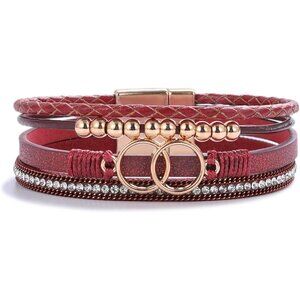 Leather Beaded Cuff Bracelets Women Stackable Infinity Jewelry Gift